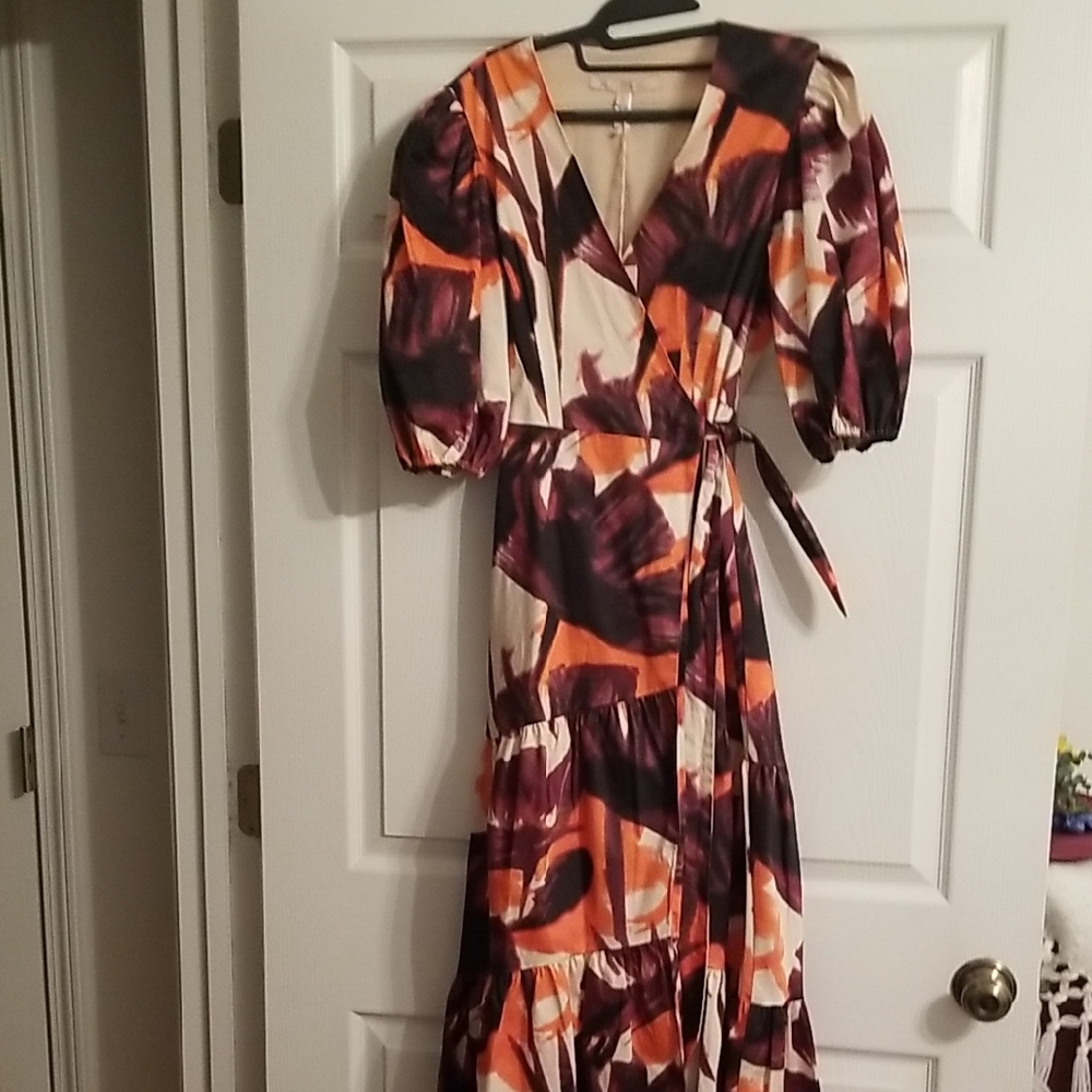 Hutch Vibrant Orange and Purple Long Sleeve Dress,size Small